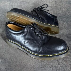 Dr. Martens Black Leather 4-Eye Derby with Yellow Stitching